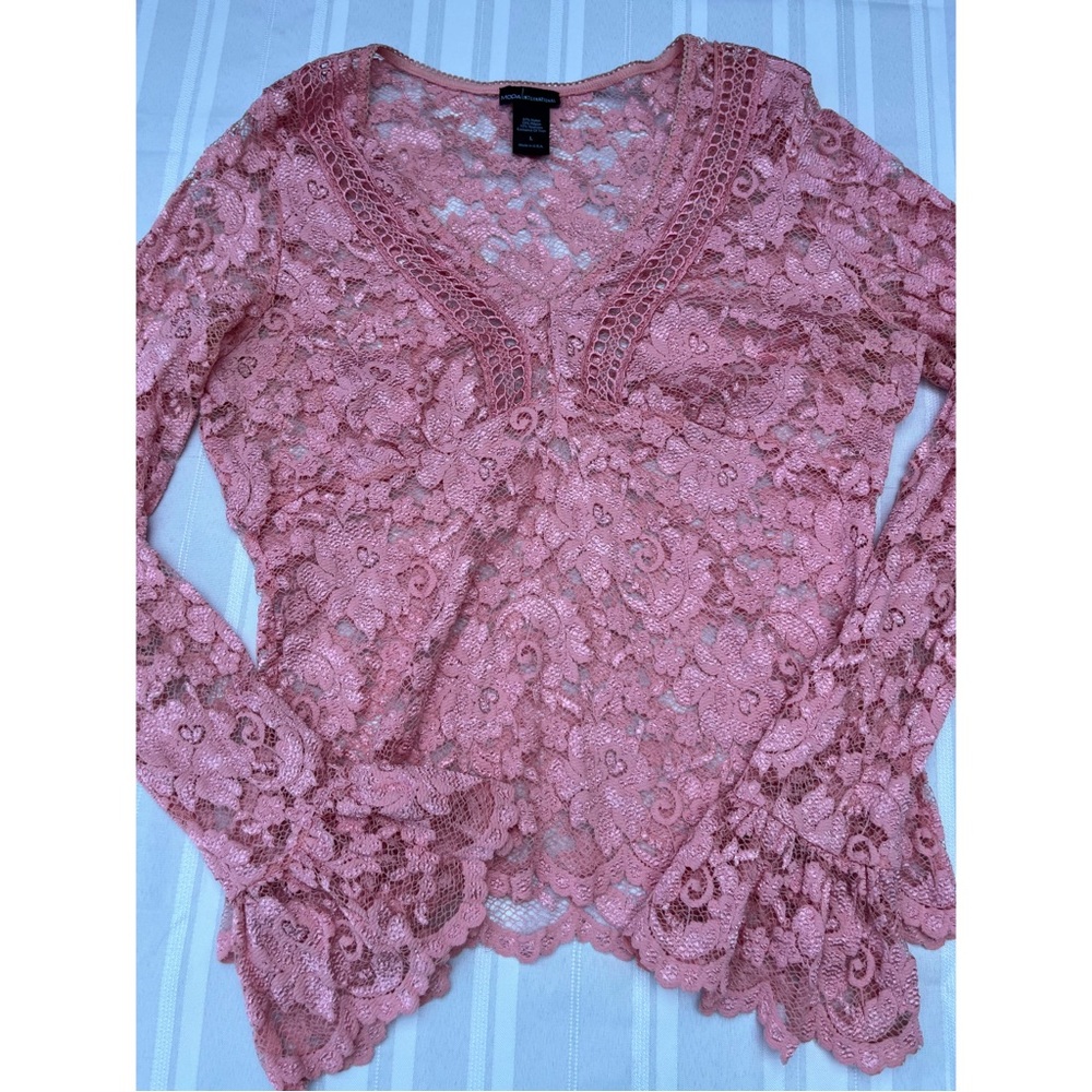 Moda International Pink Lace Long-Sleeve Blouse